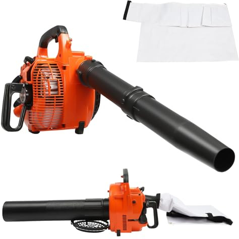Aspirapolvere a benzina & soffiatore per foglie 2 in 1 – 25,4 CCM 2 tempi benzina trituratore manuale con 2 tubi di soffiaggio e sacco di raccolta per giardino, 7000 giri/min