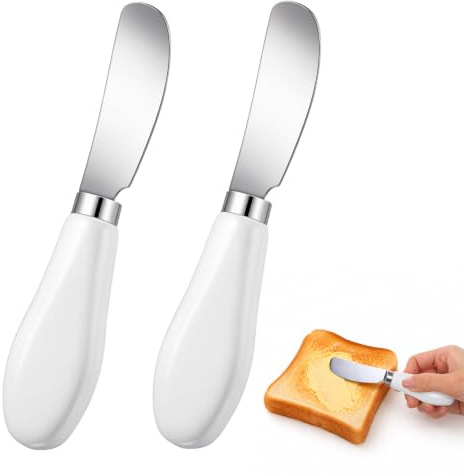EupHHonycs 2 Pack Spreader Knife Stainless Steel Small Butter Knife Multipurpose Cheese Spreader with White Porcelain Handle for Kitchen Restaurant Party Kitchen Gadgets Cream Cheese Jam Pastry