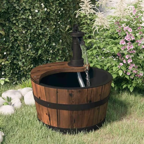Ordellia Fontana da giardino con pompa in legno di abete massiccio, 28 x 28 x 34,5 cm, fontana a cascata per laghetto, terrazza, balcone ed esterni, con gioco d'acqua e cascata