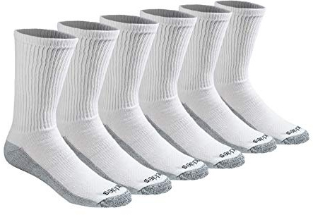 Dickies Men's Dri-Tech Original Moisture Control Crew Socks, Available in M-XXL (6, 12, 18 Pairs), White (6 Pairs), X-Large