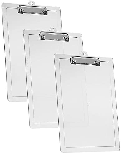 Acrimet Klemmbrett A4 (34 cm x 24 cm) Flacher Metallklammer mit seitlichen Linealen (Transparent Farbe) (Plastik) (3er-Pack)