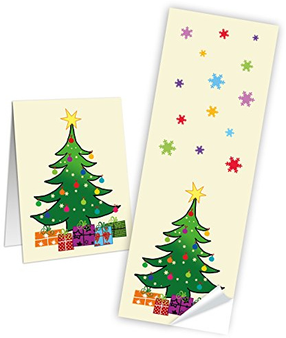 25 Weihnachten Aufkleber mit Baum 5 x 14 8 cm Sticker Banderole selbstklebend Geschenkaufkleber Verpackung Premium Made in Germany Logbuch-Verlag