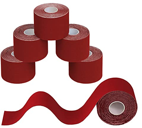 BB Sport Kinesiologie Tape Rot 6 Rollen 5 m x 5 cm Physio Sport Set | Physiotape, Muskeltape, elastisch, wasserfest, latexfrei, Baumwolle, Knie, Rücken, Nacken, Schulter, Handgelenk, Ellenbogen