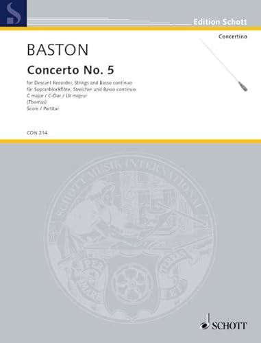 Concerto No. 5 C Major: descant recorder, strings and basso continuo. Partition.