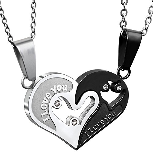 JewelryWe Schmuck 2PCS Paare Halskette Partnerketten Freundschaftsketten Partneranhänger Edelstahl I Love You Herz Puzzle Anhänger Kette mit kostenlos Gravur