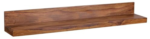 FineBuy Wandregal 140 cm Sheesham Massivholz, Hängeregal Landhausstil | Wandboard aus Echtholz mit Rückwand, Schweberegal handgefertigt, jedes Brett ein Unikat, für Wohnzimmer und Flur