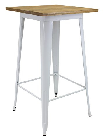 Vaukura Mesa Alta Oliix - Mesa Industrial Metálica con Tablero de Madera (Blanco)