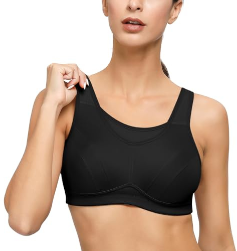 Deyllo Donna Reggiseno Sportivi Alto Impatto Supporto Totale Senza Ferretto Nero 3D