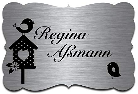Edelstahl Türschild Schild mit Gravur Namensschild Briefkastenschild 12x8 cm und Motivauswahl