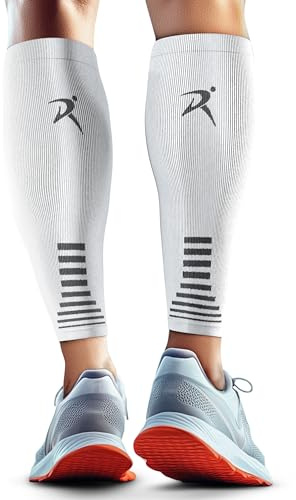 Rymora Calf Compression Sleeves Men Women Shin Splints Running (Pair) (White) (L)