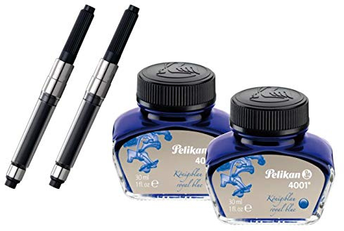 Pelikan 301010 Tintenglas Tinte 4001, 30 ml (2 Converter + 2x 30 ml Königsblau)