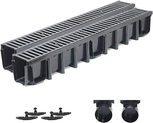 14m Entwässerungsrinne Tiefe 148mm Belastungsklasse C250, Gußrost komplett SET (schwarz)