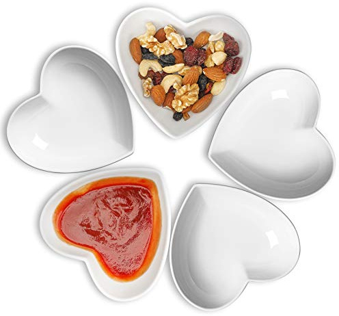 Keponbee Cute Heart Bowl Dipping 5er-Set, Beilagenschalen aus Keramik, Dessertschale für Obst/EIS/Pudding/Creme Brulee, 140ml