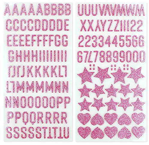 Papierdrachen Selbstklebende Moosgummi Glitzer Buchstaben und Zahlen aus Moosgummi | ABC | zum Basteln und Gestalten von Schultüten, Karten, Kerzen und vielem mehr - DIY Buchstaben Set - Rosa