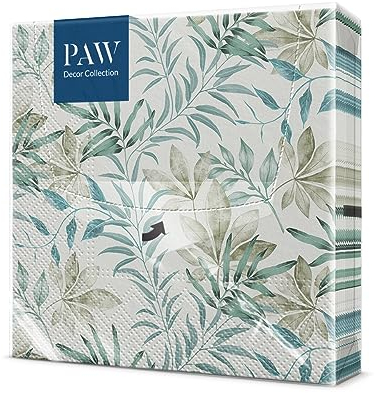 PAW - Servietten 3-lagig (33 x 33 cm) I 20 Stück I Perfekt für Geburtstage, Partys, Hochzeiten, Kommunion und Feiern I Papierservietten Bunt - Natur, Blätter I Farbe: Natural Flow