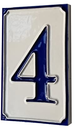 Hausnummern, Keramik, handbemalt, italienische Zahlen und Buchstaben, 11 x 7 cm, Blau / Weiß