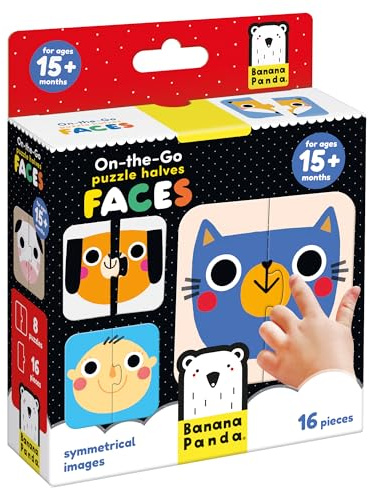 Banana Panda On-The-Go Enthält 8 Zweiteilige Anfängerpuzzles zur Förderung von frühem Lernen und Feinmotorik, Puzzle Halves Faces 15m+