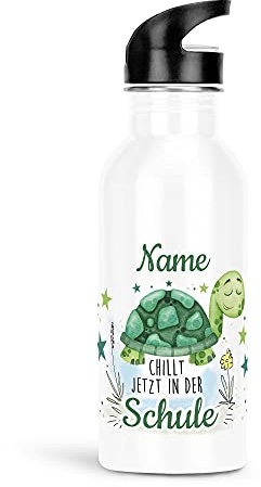 Print Royal Trinkflasche als Geschenk zur Einschulung für Mädchen und Jungen - Chillt in der Schule - mit Name personalisierbar - Einschulungsgeschenk, Edelstahl weiß 600 ml