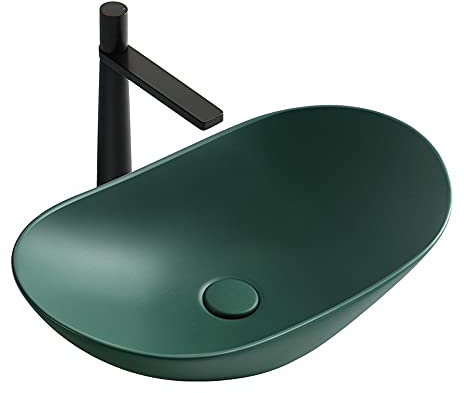 ALYHYB Ovales Gefäß-Waschbecken - 58,2 x 14,1 cm Badezimmer-Waschbecken Ovale Form über der Theke grün Porzellan-Keramik-Badezimmer-Waschbecken-Waschbecken Art Basin