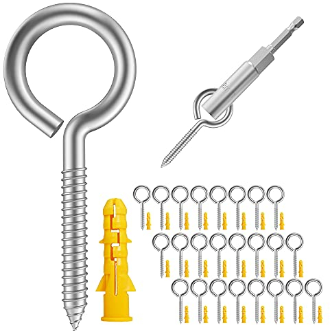 304 Edelstahl Schraubhaken, Metallhaken, Heavy Duty Screw Eye Hooks, Holzklemme Ring Eye Haken, Hängemattenhalterungen, Ösenbolzen (M3Hook 26 Pcs)