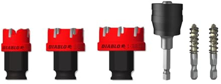 Diablo TCT Lochschneider-Set, 6-teilig | Ideal zum Bohren präziser Löcher in Metall – inklusive 2,2 cm, 2,5–0,3 cm, 2,5–1 cm große Becher, Schnappverschluss plus Dorn