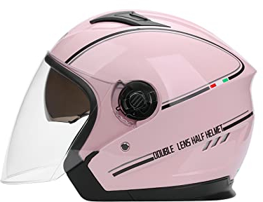 LIONCIANO Motorradhelm Mit Doppelvisier, Jet-Helm für Roller, Scooter, Moped, Mofa, Chopper - Retro Vespa Vintage (Sakura Pink)