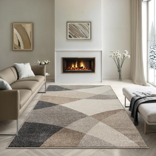 the carpet Pearl – Moderner Kurzflor Teppich, dichter Flor, geometrisches Muster, Konturenschnitt, Wohnzimmer & Schlafzimmer Teppich, Wellenmuster, Beige, 200 x 280 cm