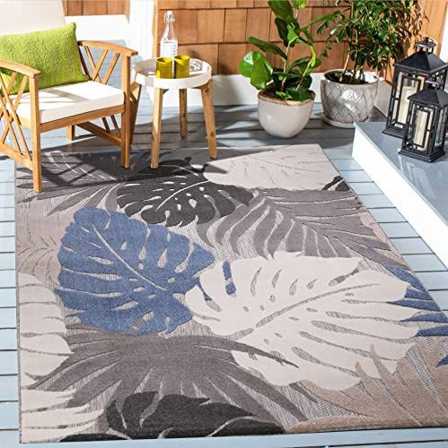 SANAT Outdoor Teppich Wetterfest - Outdoorteppiche für den Innen und Außenbereich, Balkon Teppich Wasserabweisend, Strapazierfähige Teppiche für Terrasse Garten und Wohnzimmer, Blau-Beige 80 x 150 cm