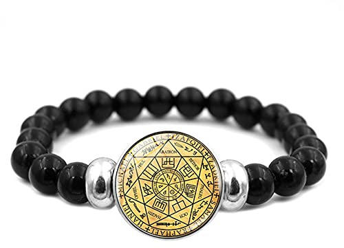 KBNSUIAN Bracelet de prière élastique « The Seal of Seven Archanges » avec 7 anges - Bracelet de perles - Talisman religieux - Amulette - Bijoux de baptême - Cadeau de baptême pour fils, fille,