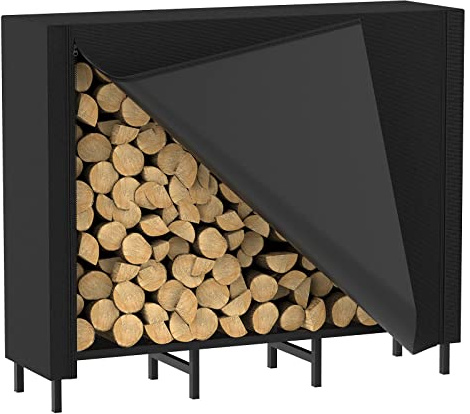 CADUKE 1,2 m Kaminholzregal für den Außenbereich mit Abdeckung, Kaminholzregal für Kamin, Brennholz, Lagerregal, Robustes Holzständer, für den Innenbereich, Schwarz