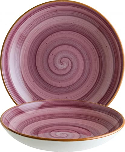 Bonna 6 piatti fondi, piatti piani, piatti da insalata, piatti profondi, 23 cm, 100 cl, colore lilla, crema, bacche in porcellana, rotondi, Aura Blackberry Bloom