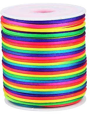 TONIFUL 1mm x 70m Regenbogen, Nylonschnur Satinschnur für Armbänder Schmuckherstellung Rattail Makramee gewachste Bordüre Kordel Halskette Bulk Perlenfaden Kumihimo Chinesischer Knoten Handwerk