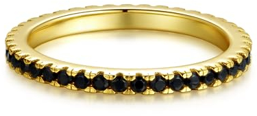 Lisandra Scott Eternity Ring Silber 925 mit Schwarzen Zirkonia Kristallen Damenring 2mm breit in Gold für Damen und Frauen Schmal mit Steinen in Schwarz (Gold, 60)