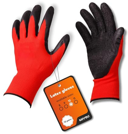 MIVOS Schutzhandschuhe 12 Paar - Größe 10 - Arbeitshandschuhe für Herren und Damen - Handschuhe mit optimaler Griffigkeit - Gartenhandschuhe aus Latex - Ideal für Privat & Gewerbe