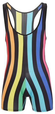 Doomiva Män, body, onepiece, overall, ärmlös, linne, sportbody, män, ränder, gymnastikdräkt, sport, träning, bodysuit, sportkläder, X regnbåge, XL