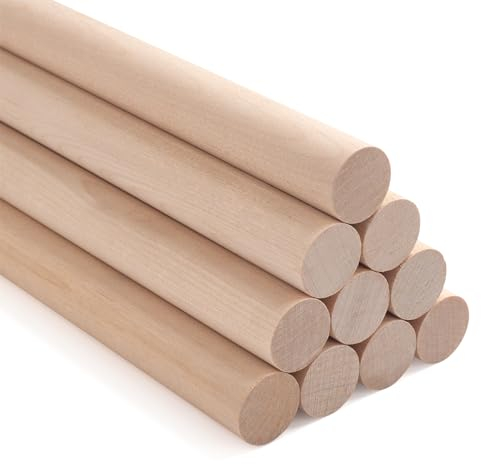 ONUPGO 10 PCS Dowel Rods Wood Sticks Wooden Dowel Rods - 3/4 X 12 Unfinished Hardwood Sticks for Arts and DIYers, Crafting, Tiered Cake Support and Wedding Ribbon Wands