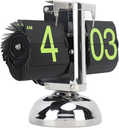 Fabater Reloj Abatible Digital Retro, Reloj Abatible Retro Mecánico Moderno, Reloj de Escritorio Abatible de Acero Inoxidable, Reloj de Mesa Digital para el (Número Verde de Acero