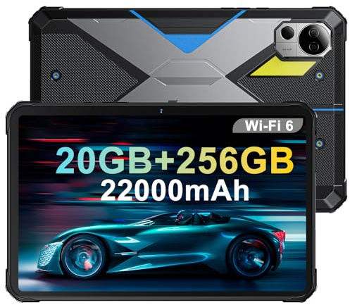 FOSSiBOT DT2 Tablette Incassable 10.4'' FHD 2K IPS, 20Go+256Go, 66W 22000mAh Tablettes Durcie, Tablette Robuste imperméable IP68/IP69K, Double SIM 4G, 64MP Caméra, WiFi6/GPS/OTG (Blue) (Bleu)