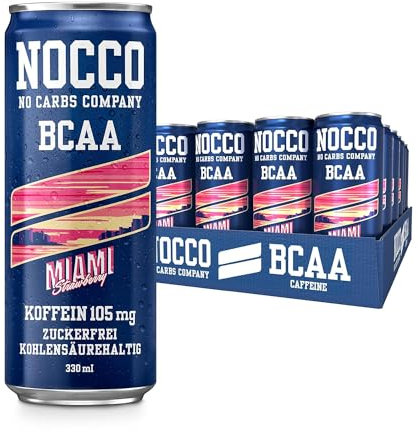Bebida energética NOCCO BCAA, paquete de 24 - bebida energética vegana y sin azúcar con cafeína, vitaminas y aminoácidos - Piña caribeña, 24 x 330 ml incl. depósito (Miami)