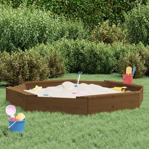 Festnight Sandkasten Holz Sandkiste Achteckig Sandbox mit Sitzbänke Outdoor Spielplatz Spielecke Massivholz Kiefer Gartenspiel für Kinder 159,5x159,5x20 cm