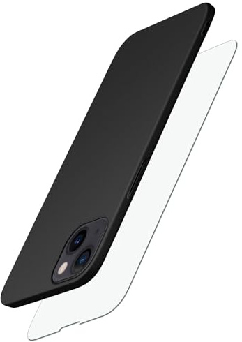 moex 3 in 1 Set für iPhone 13 mini Hülle mit 2 x Panzer Schutzfolie Glas, Handyhülle Ultra dünn und leicht, [Alpha Case + ShockProtect Glas] Schutzhülle Stoßfest Matt, Schwarz