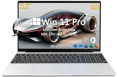 Amita 15.6 Laptop,12th Gen N95(Up to 3.4Ghz), DDR4 16G RAM, 1TB NVME SSD,Windows 11&Office 2019,Fingerprint Lock,Portable Notebook PC with Backlit KB,Silver(16+1TB)