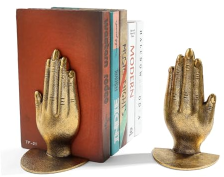 Yingbei Gebetshand, dekorative Buchstützen, Hände, Buchstützen, einzigartige goldene Buchstützen, robuste Buchstützen aus Metall für dekorative Regale