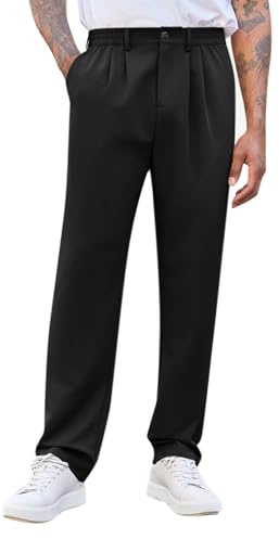 Runcati Herren Hosen Freizeithosen Business Hosen Elastische Taille Hose Lose Anzughose für Männer, Schwarz, M