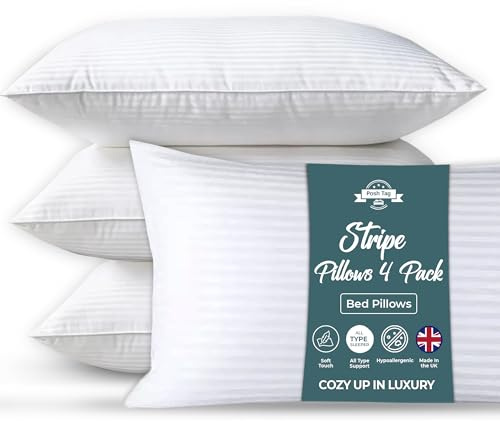 Posh Tag Stripe Pillows 4 Pack – Hotel Quality, Comfortable & Breathable Bed Pillows 48 x 74 cm, Soft & Firm Hypoallergenic Anti-Allergy Support for Neck & Shoulder Pain, Luxury 4 Pack Pillows