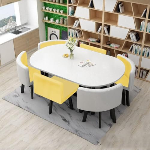 EpuzeR Esszimmergruppe Esstisch mit 6 Stühlen Set, Konferenztisch mit Stühlen Set, 90 * 150cm Platzsparend Couchtisch Empfangstisch(6)