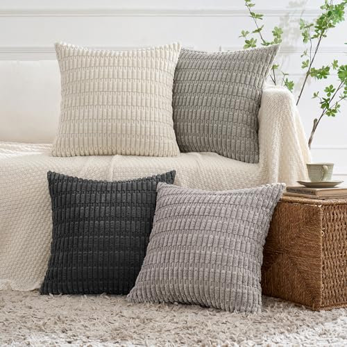 MIULEE 4er Set 50x50 cm Kordsamt Kissenbezüge Moderne Kissenhüllen Dekorative Sofakissen Dekokissen Weicher Zierkissenbezug für Wohnzimmer Sofa Schlafzimmer Boho Dekor Graue Serie