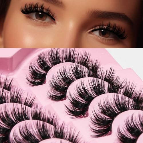 AKARABEAUTYLASHES Ciglia Finte Naturali 7 Paia Russian Volume Ciglia Strip Artificiale(Russian-R07)