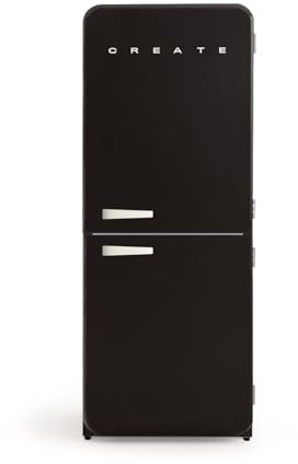 CREATE / RETRO FRIDGE COMBI 185 OFF WHITE/Frigorifero combinato nero con maniglia bianco sporco e congelatore, capacità 401L / 190W, No Frost, 3 ripiani, 2 cassetti, dimensioni 70x65x185 cm