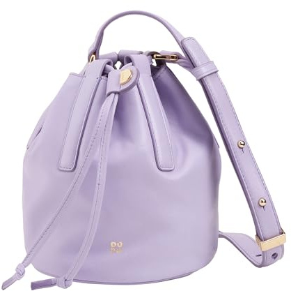 DUDU Piccola Borsa a Secchiello da Donna in Vera Pelle con Tracolla Regolabile e Chiusura a Coulisse - Borsa a Tracolla Elegante e Compatta con Cordoncino, Perfetta per l'Uso Quotidiano Provence lilac